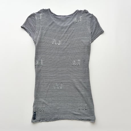 ARMANI black×white pinstriped logo T-shirts