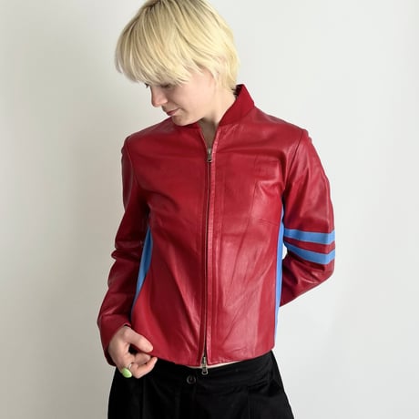 made in Italy / red×blue real leather blouson