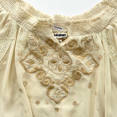 beige lace embroidery chiffon tops