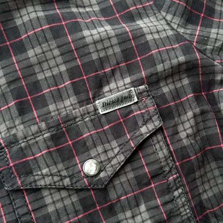 DIESEL black×red plaid cotton shirt