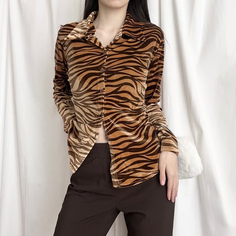 brown tiger striped velour shirt