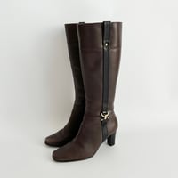 brown leather long boots