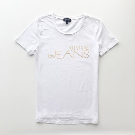 ARMANI white × gold logo T-shirt