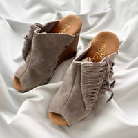 greige suede fringe mule 23.5cm