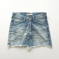 blue denim fringe mini skirt
