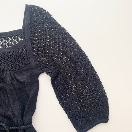 navy crochet sleeve designed tops