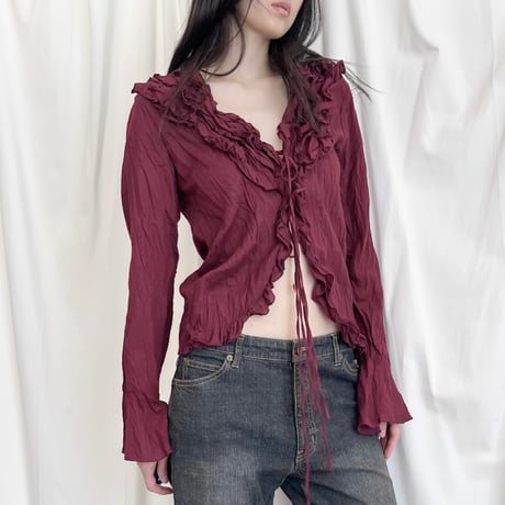 bordeaux frill designed blouse shirt