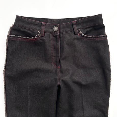 pink stitch fringe denim pants