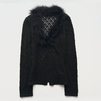 black lame feather crochet cardigan
