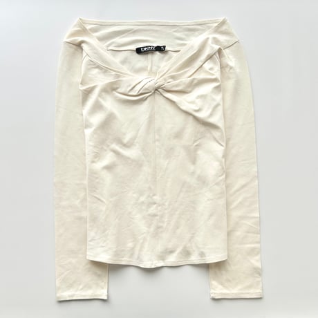 DKNY ivory twist off shoulder tops