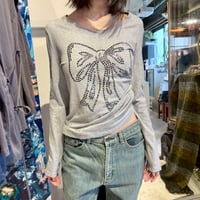 MOSCHINO gray ribbon rhinestone tops