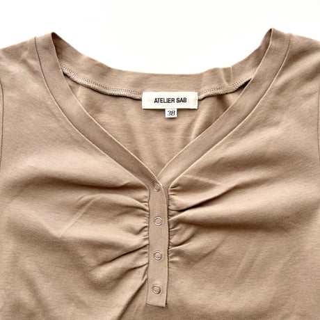 beige henry neck tops