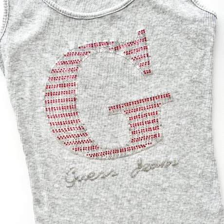 GUESS gray rhinestone logo rib tank top