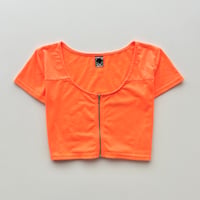 orange zip designed tops