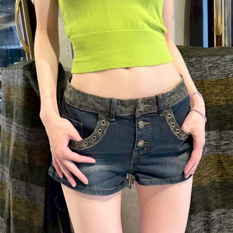 leopard vis denim short pants