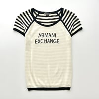 ARMANI black×ivory logo striped knit tops