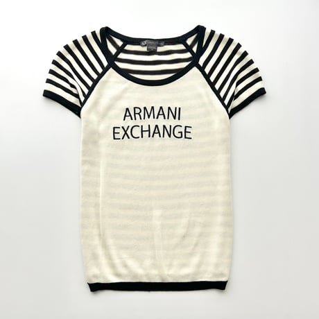 ARMANI black×ivory logo striped knit tops