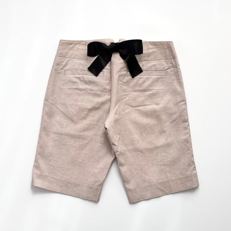 beige striped back ribbon half pants