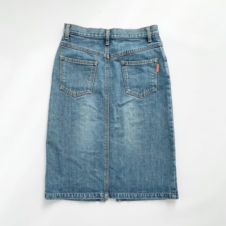 blue denim front slit skirt