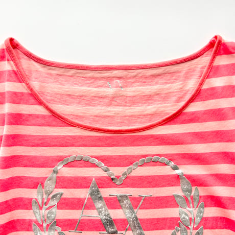 ARMANI pink striped silver logo T-shirt