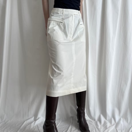 ivory zip designed midi skirt