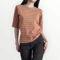 agnes b. orange×beige striped T-shirts