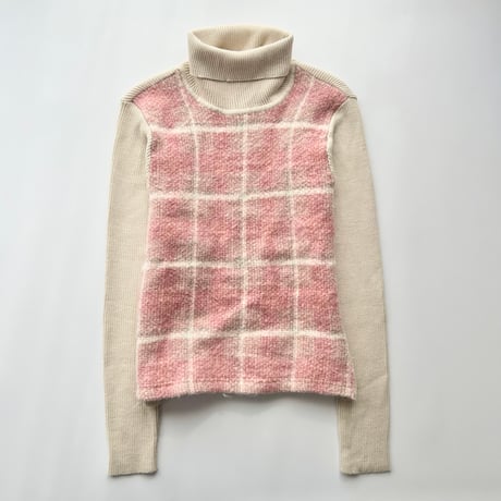 beige pink plaid vest designed knit