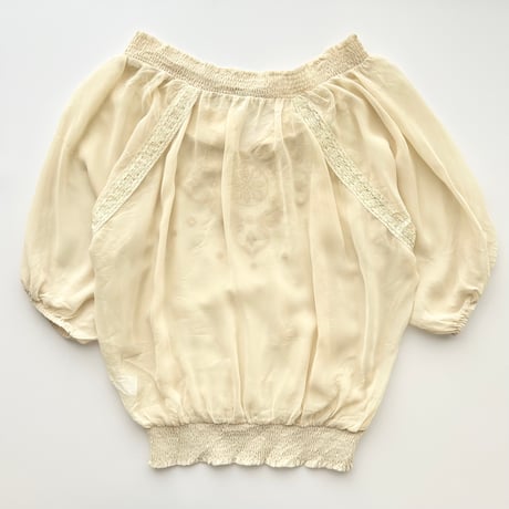 beige lace embroidery chiffon tops