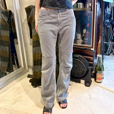 navy pinstriped zip cargo pants