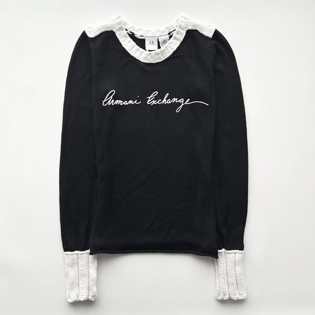 ARMANI black bicolor logo knit