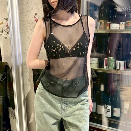 made in Italy / sheer sequins tank top