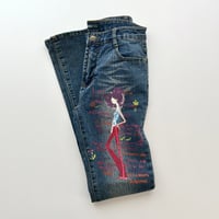 printed flare denim pants