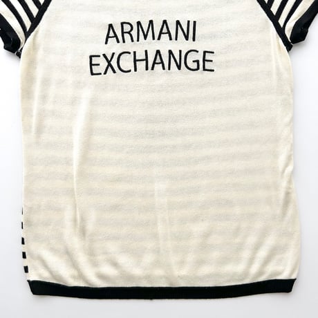 ARMANI black×ivory logo striped knit tops