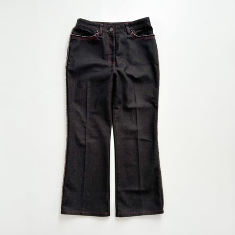 pink stitch fringe denim pants