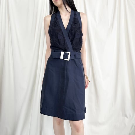 VIKTOR&ROLF navy lace belt designed dress