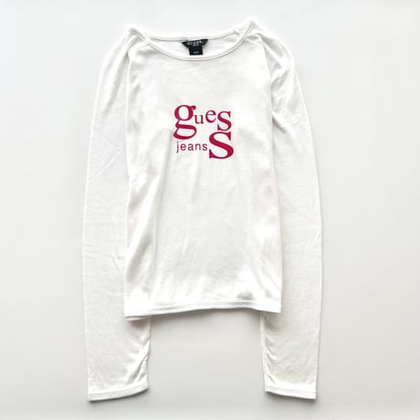 GUESS white×red logo printed tops