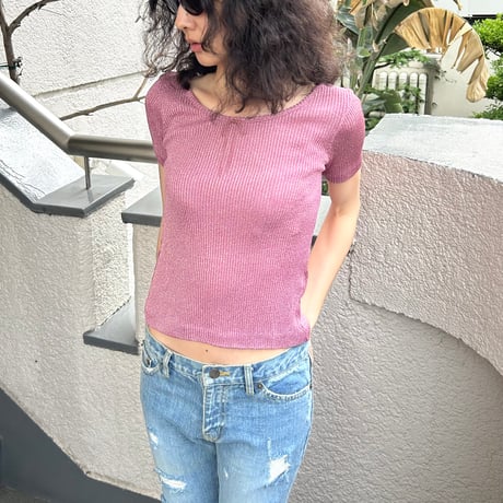 pink glitter ribbon rib tops