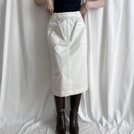 ivory zip designed midi skirt