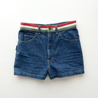 leather designed denim short pants