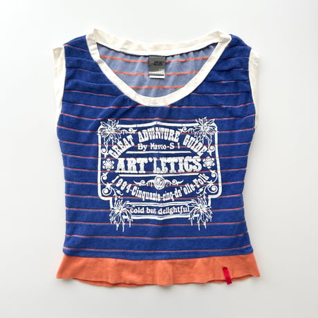 55DSL blue×orange pile logo printed tops