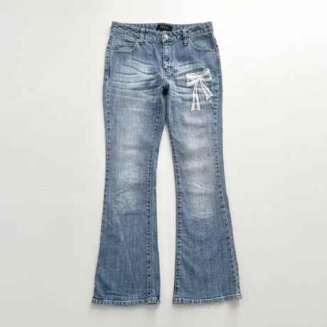 ribbon designed boot cut denim pants