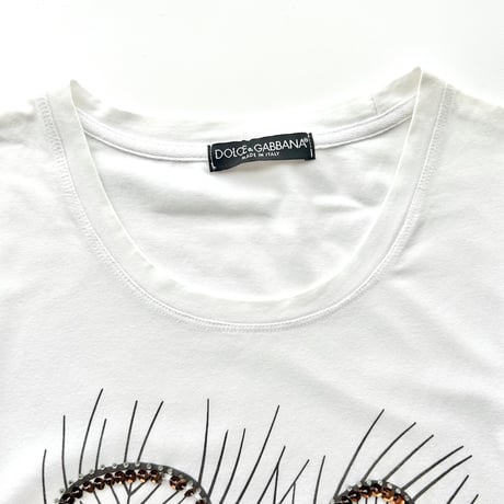 D&G white sequins logo T-shirts