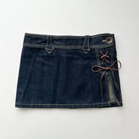 indigo denim lace up slit mini skirt
