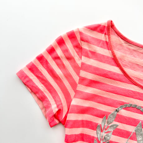 ARMANI pink striped silver logo T-shirt