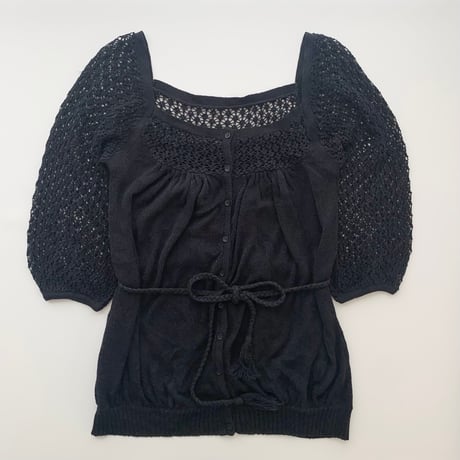navy crochet sleeve designed tops