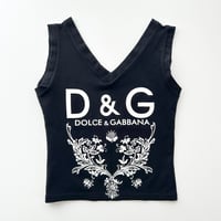 D&G black×white logo printed v neck tank top