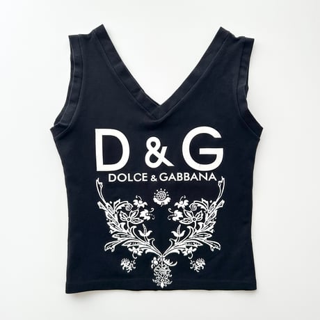 D&G black×white logo printed v neck tank top
