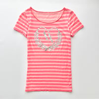 ARMANI pink striped silver logo T-shirt