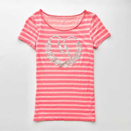 ARMANI pink striped silver logo T-shirt