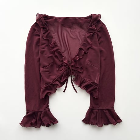 bordeaux frill sheer bolero cardigan